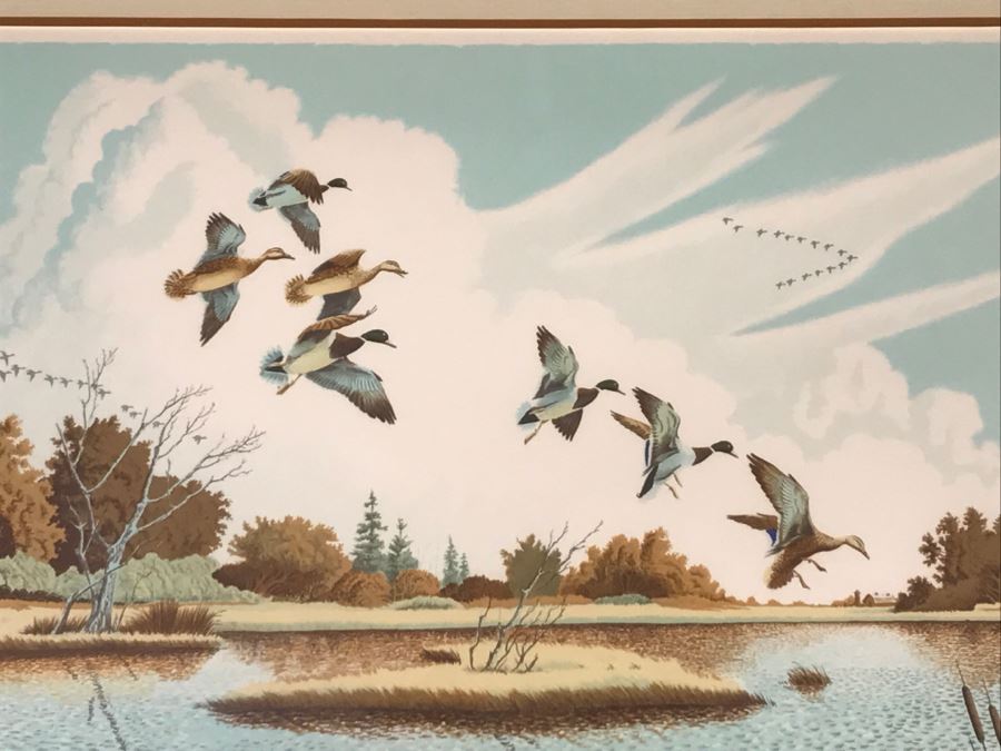 Vintage 1978 Limited Edition Lithograph By Larry Toschik Hand Signed Titled 'Return Of The Wanderers' Franklin Mint Gallery Ducks [Photo 3]