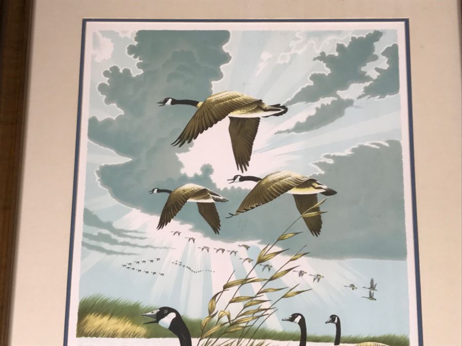 Vintage 1977 Limited Edition Lithograph By Larry Toschik Hand Signed Titled 'Wild Cry Of The Morning' Franklin Mint Gallery Ducks [Photo 3]