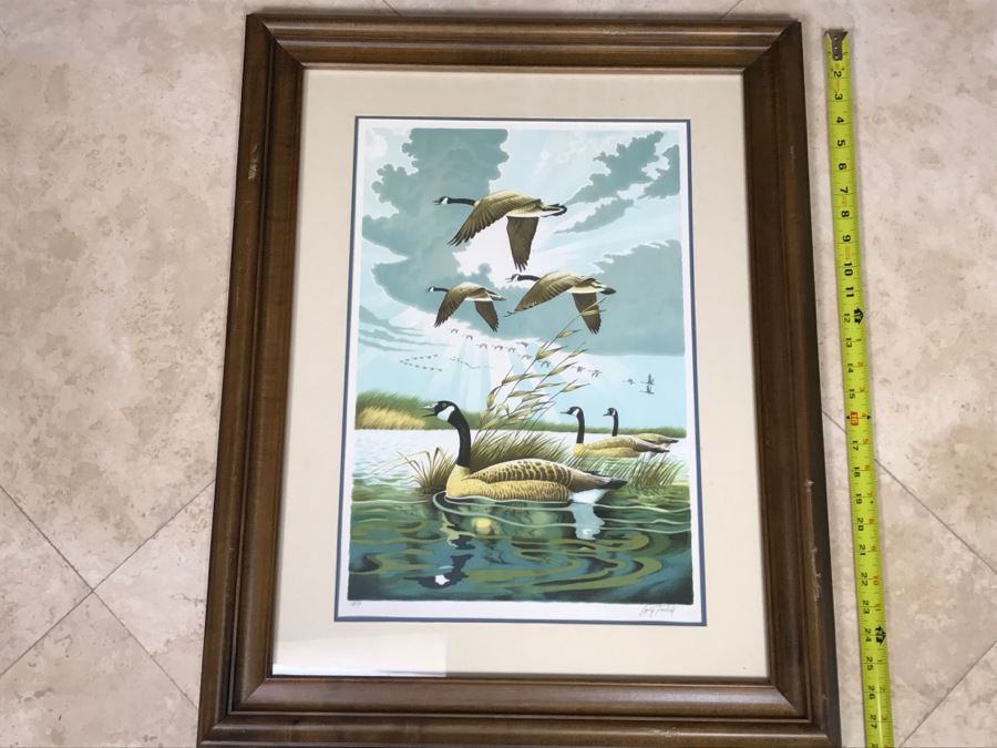 Vintage 1977 Limited Edition Lithograph By Larry Toschik Hand Signed Titled 'Wild Cry Of The Morning' Franklin Mint Gallery Ducks [Photo 1]
