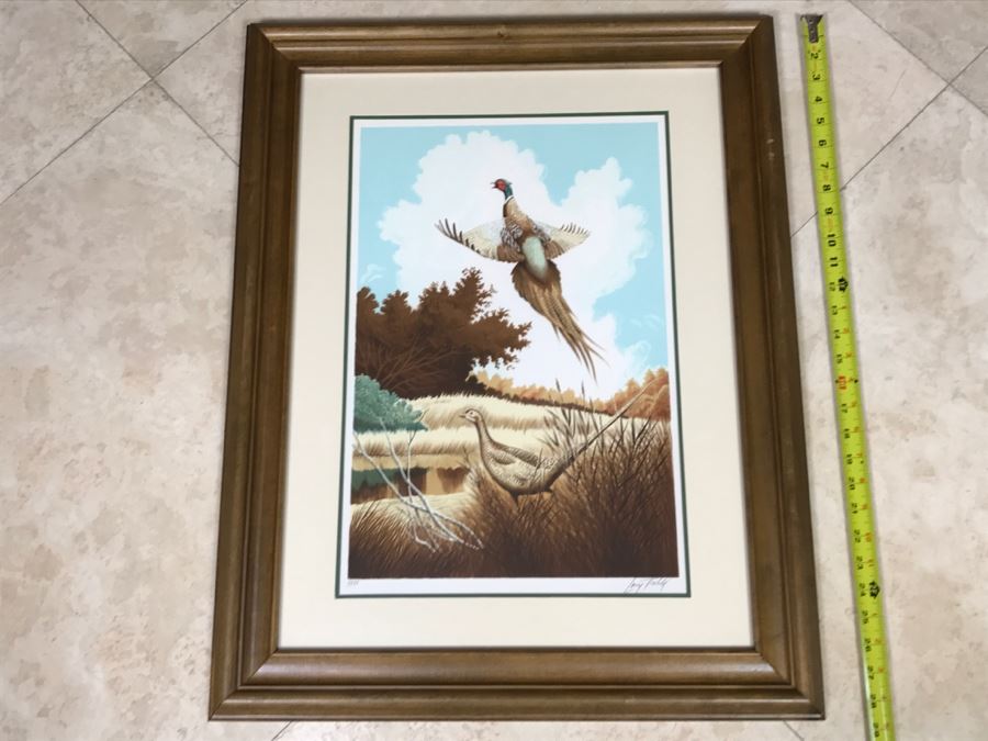Vintage 1977 Limited Edition Lithograph By Larry Toschik Hand Signed Titled 'Rush Of Wings' Franklin Mint Gallery Pheasants [Photo 1]