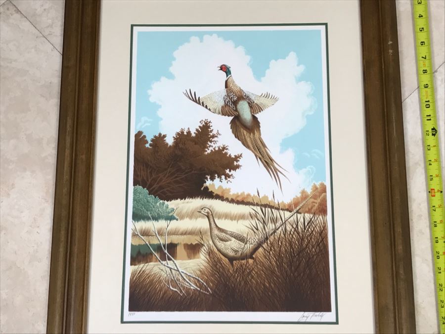 Vintage 1977 Limited Edition Lithograph By Larry Toschik Hand Signed Titled 'Rush Of Wings' Franklin Mint Gallery Pheasants [Photo 2]
