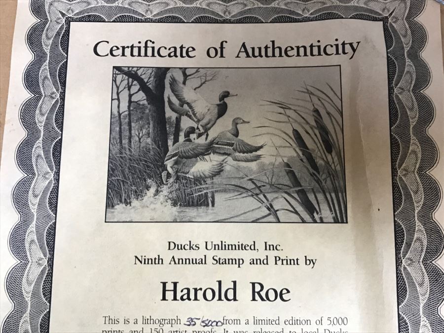 Vintage 1992 Ducks Unlimited Ninth Annual $5 Stamp And Lithograph Print By Harold Roe Hand Signed 35 Of 5,000 [Photo 12]