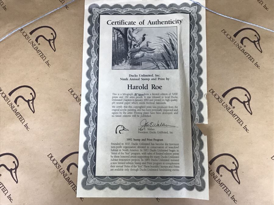 Vintage 1992 Ducks Unlimited Ninth Annual $5 Stamp And Lithograph Print By Harold Roe Hand Signed 35 Of 5,000 [Photo 11]