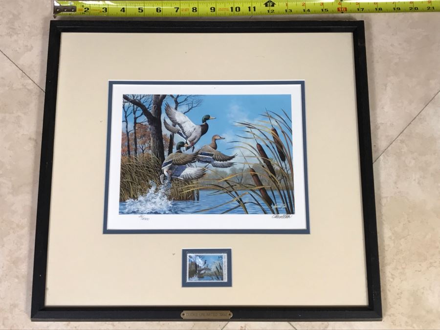 Vintage 1992 Ducks Unlimited Ninth Annual $5 Stamp And Lithograph Print By Harold Roe Hand Signed 35 Of 5,000 [Photo 1]