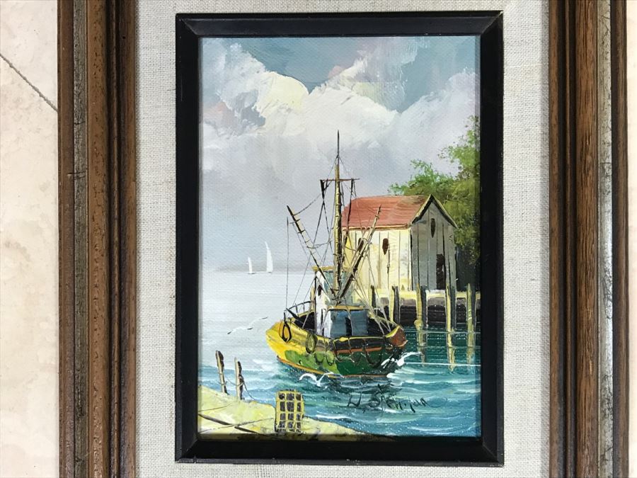 Original Oil Painting By H. Shertan Titled 'Dockside'