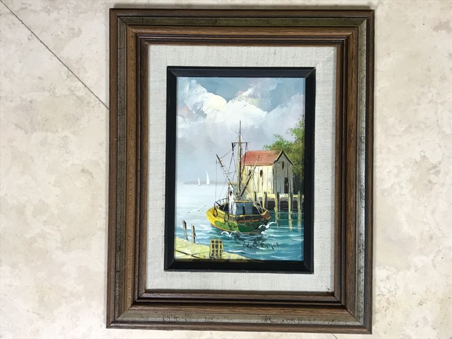 Original Oil Painting By H. Shertan Titled 'Dockside' [Photo 1]