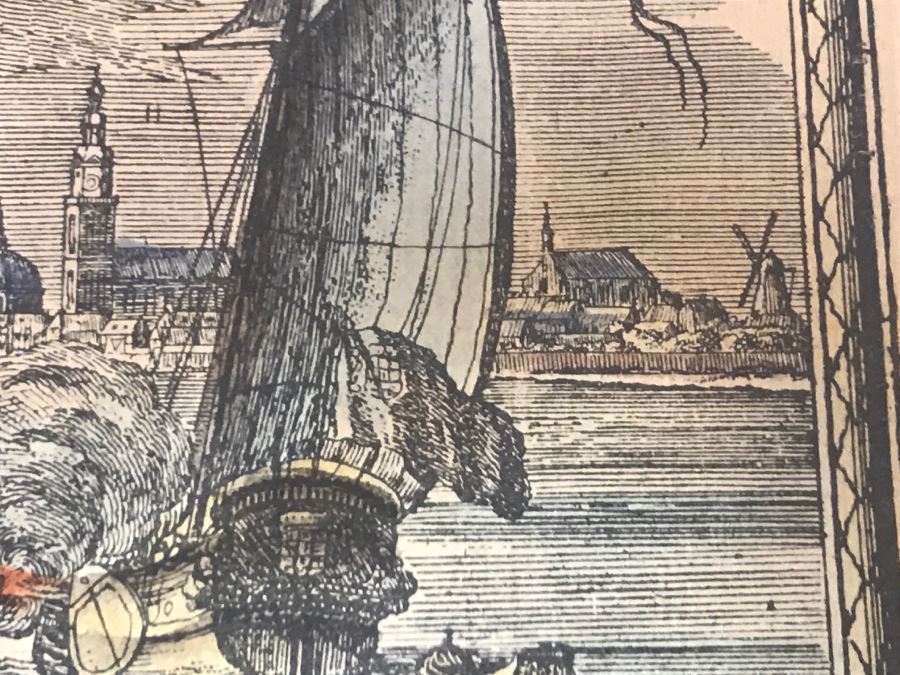 JUST ADDED - Framed Antique Print Engraving Of Ships In Harbor Ediz [Photo 8]