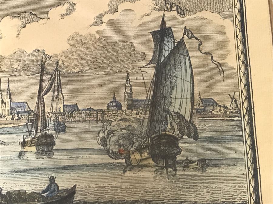 JUST ADDED - Framed Antique Print Engraving Of Ships In Harbor Ediz [Photo 6]