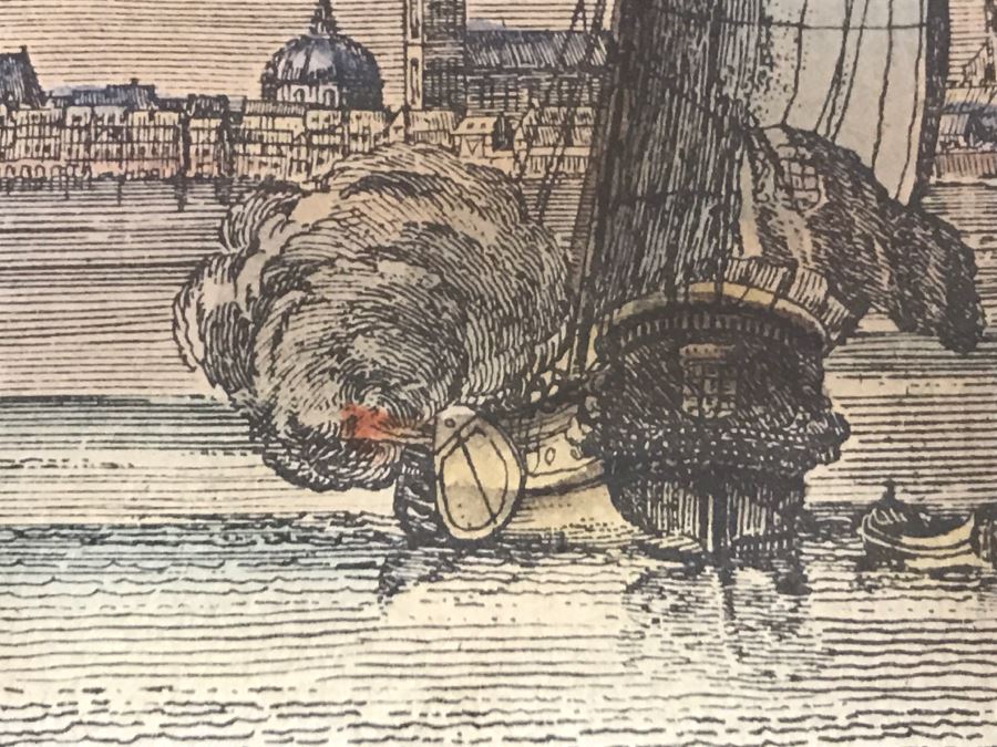 JUST ADDED - Framed Antique Print Engraving Of Ships In Harbor Ediz [Photo 7]