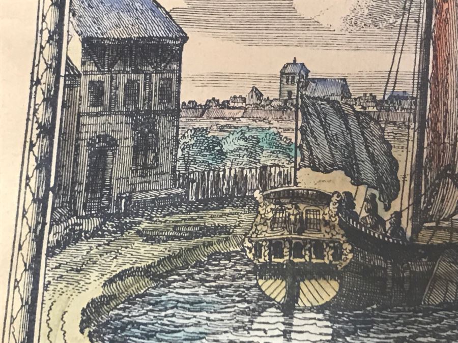 JUST ADDED - Framed Antique Print Engraving Of Ships In Harbor Ediz [Photo 11]