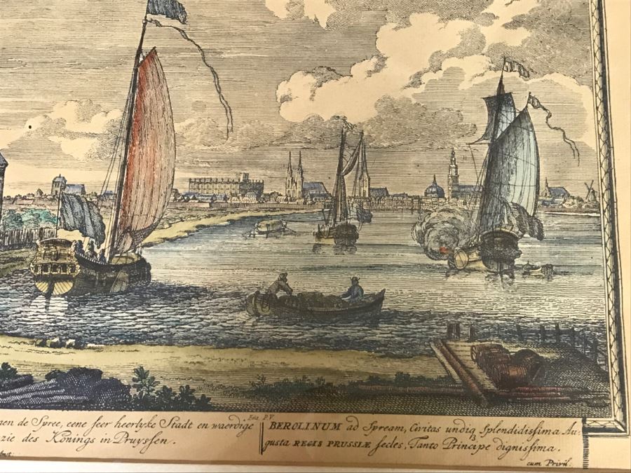 JUST ADDED - Framed Antique Print Engraving Of Ships In Harbor Ediz [Photo 4]
