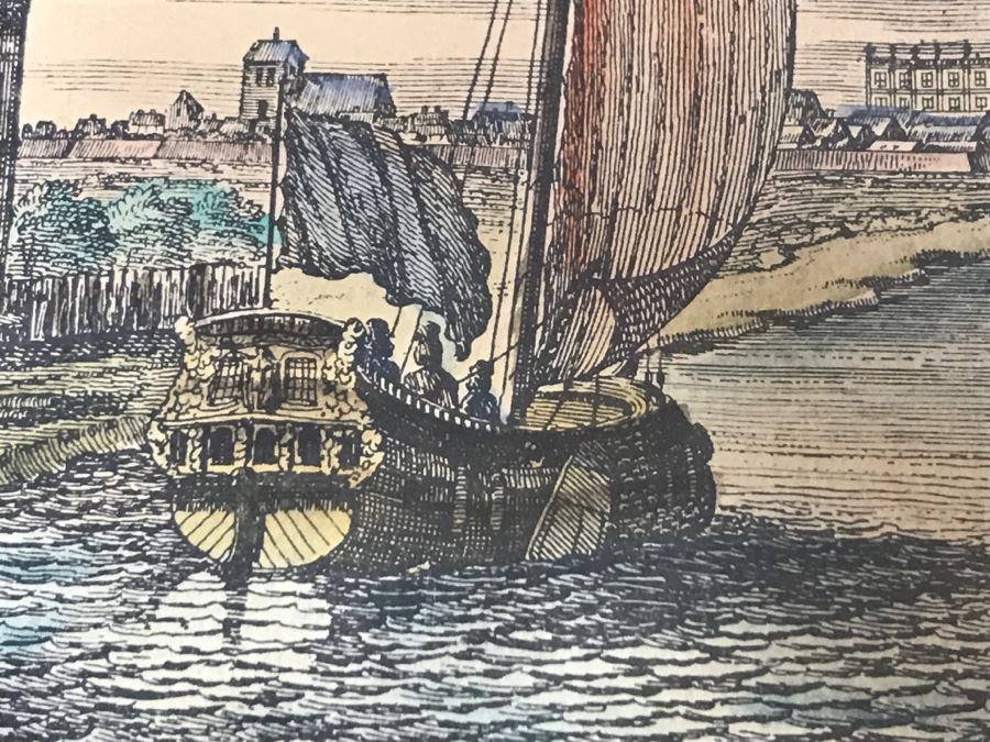 JUST ADDED - Framed Antique Print Engraving Of Ships In Harbor Ediz [Photo 10]