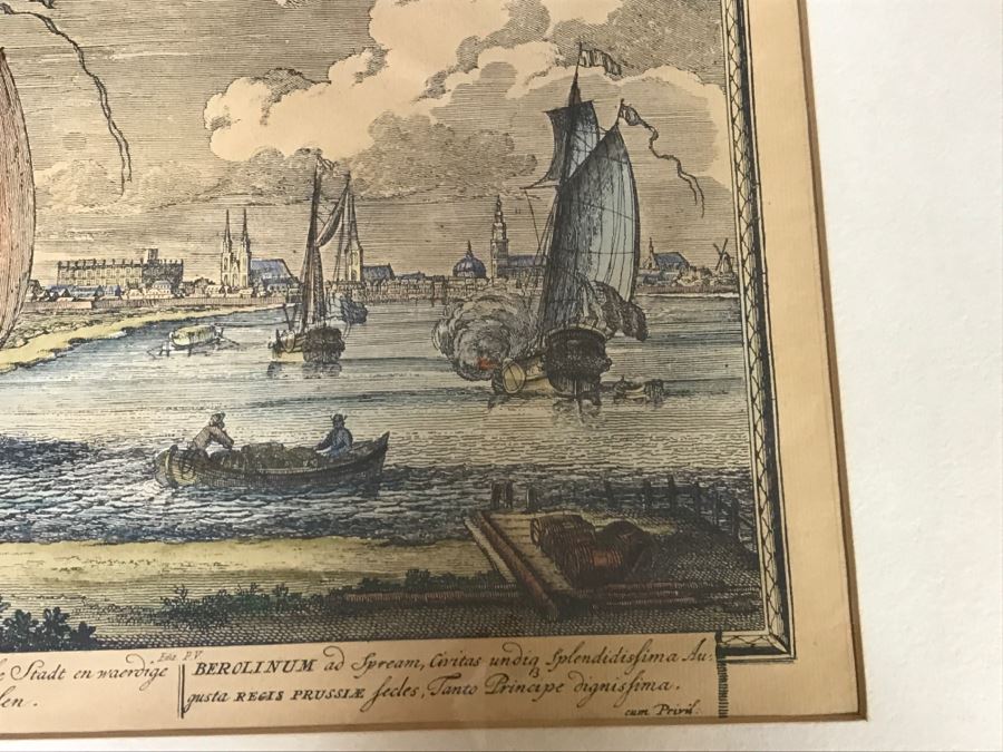 JUST ADDED - Framed Antique Print Engraving Of Ships In Harbor Ediz [Photo 5]