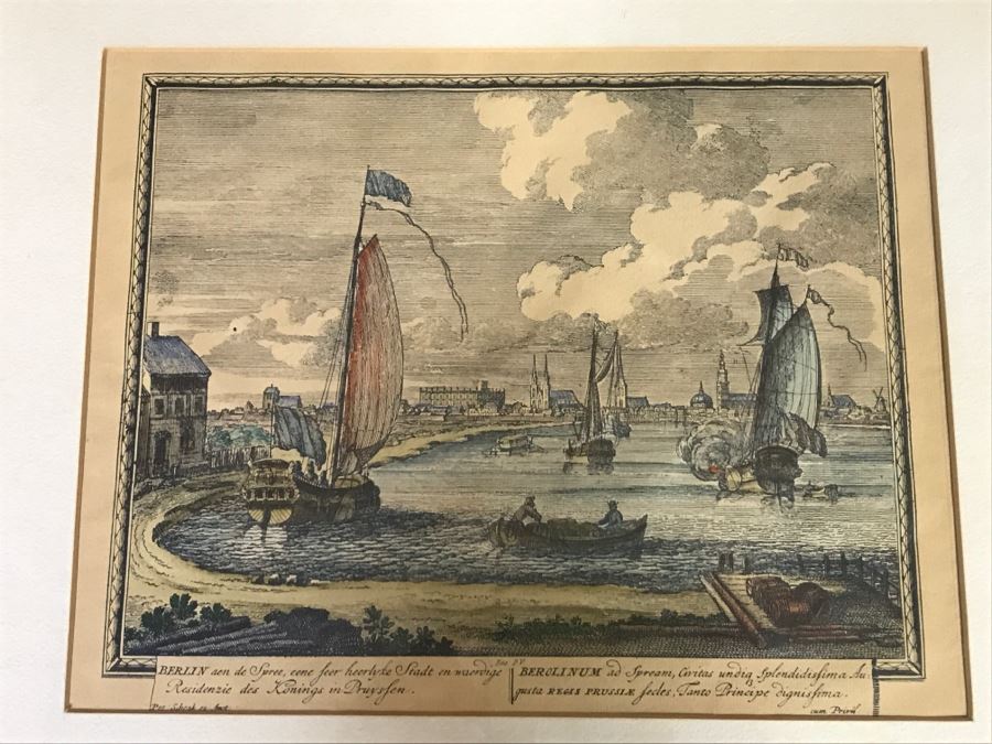 JUST ADDED - Framed Antique Print Engraving Of Ships In Harbor Ediz [Photo 2]