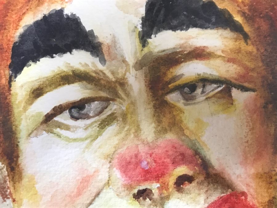 Sad Clown Watercolor Painting Signed Ludie/Judie Thompson In Mid Century Frame [Photo 6]
