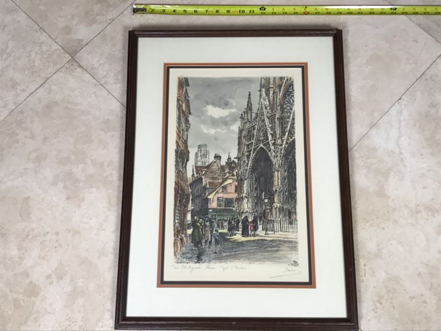 Signed Rouen 1928 Print In Frame [Photo 1]