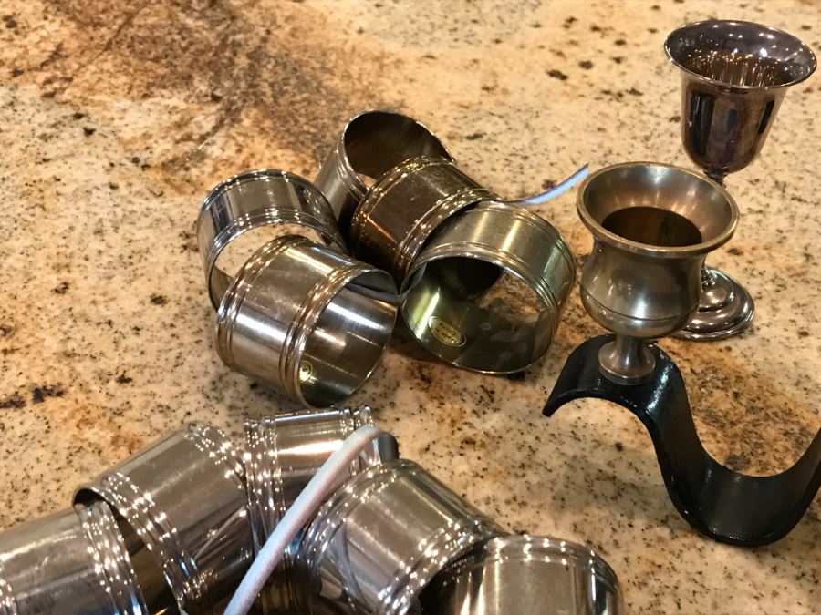 Stainless And Silverplate Flatware With Basket, Various Napkin Rings And Pair Of 3-Tier Candleabras [Photo 12]