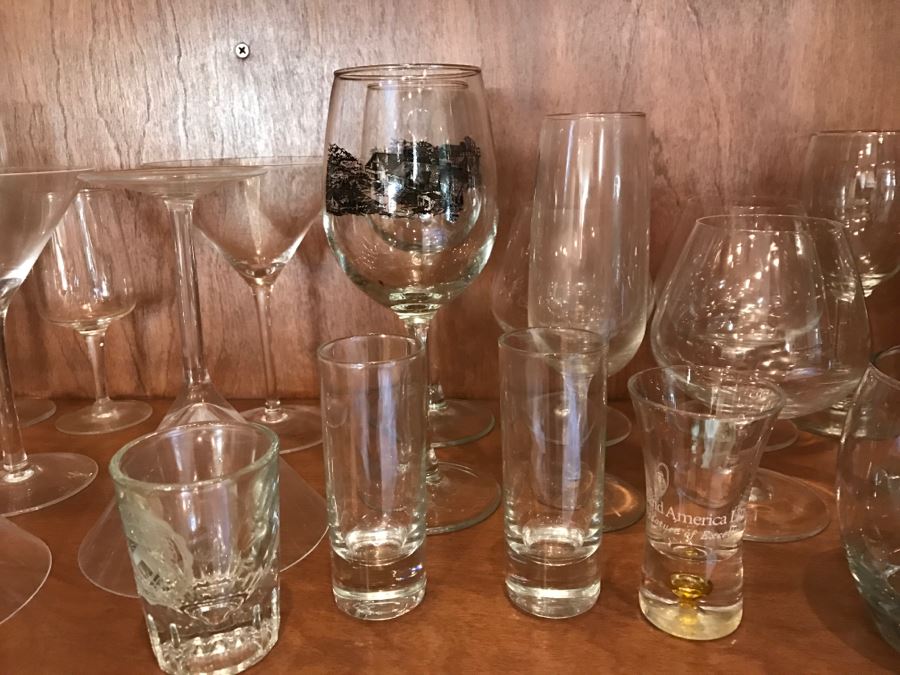 Various Items Photographed Including Dog Nut Cracker, Various Stemware, Glassware And China With Display Stands [Photo 22]