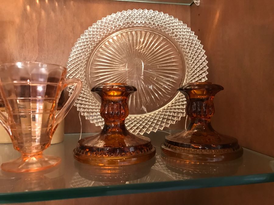 Various Items Photographed Including China, Glassware, Serving Items, Depression Glasses, Hurricanes, Candle Holders And More [Photo 7]