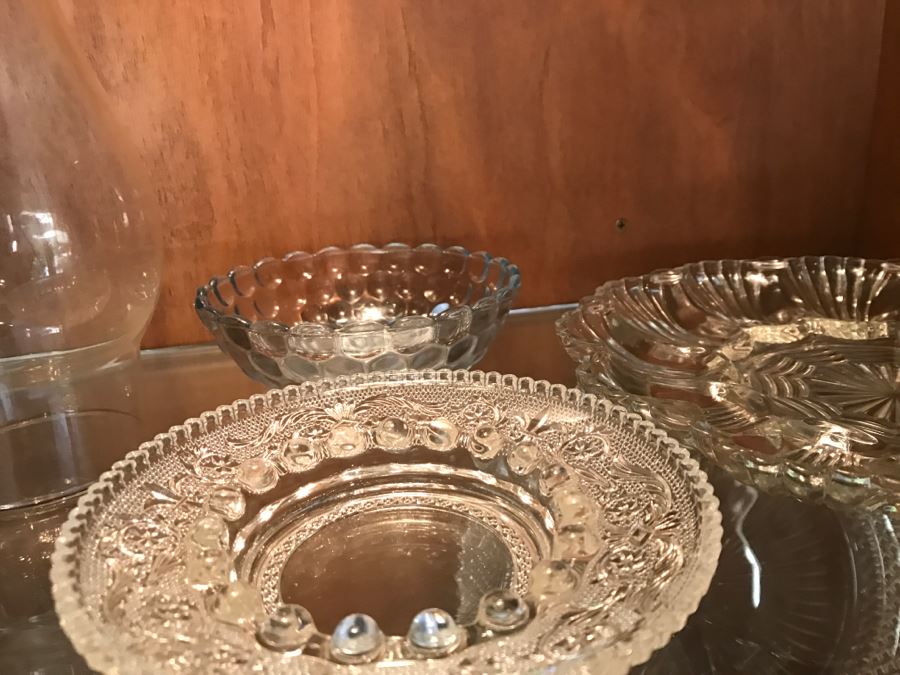 Various Items Photographed Including China, Glassware, Serving Items, Depression Glasses, Hurricanes, Candle Holders And More [Photo 17]