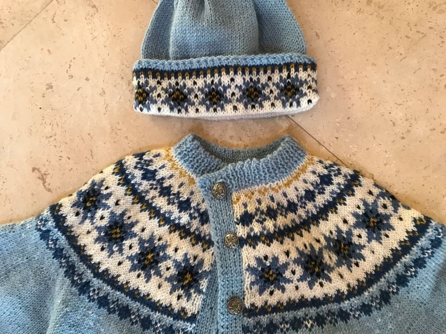Set Of 3 Handmade Kids Ski Winter Sweaters And Caps From Norway One Label Reads William Schmidt Co Oslo Norway [Photo 5]
