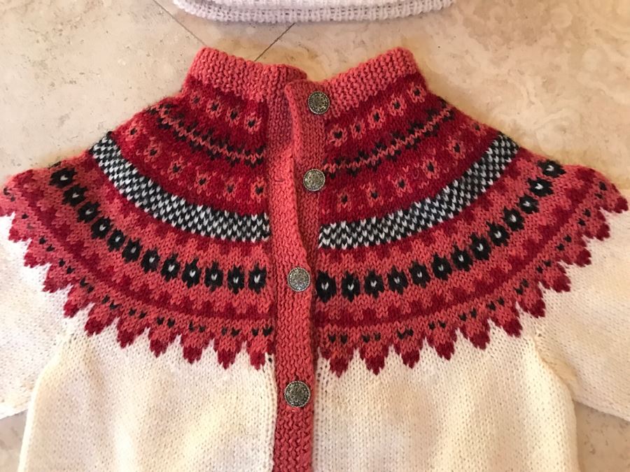 Set Of 3 Handmade Kids Ski Winter Sweaters And Caps From Norway One Label Reads William Schmidt Co Oslo Norway [Photo 12]