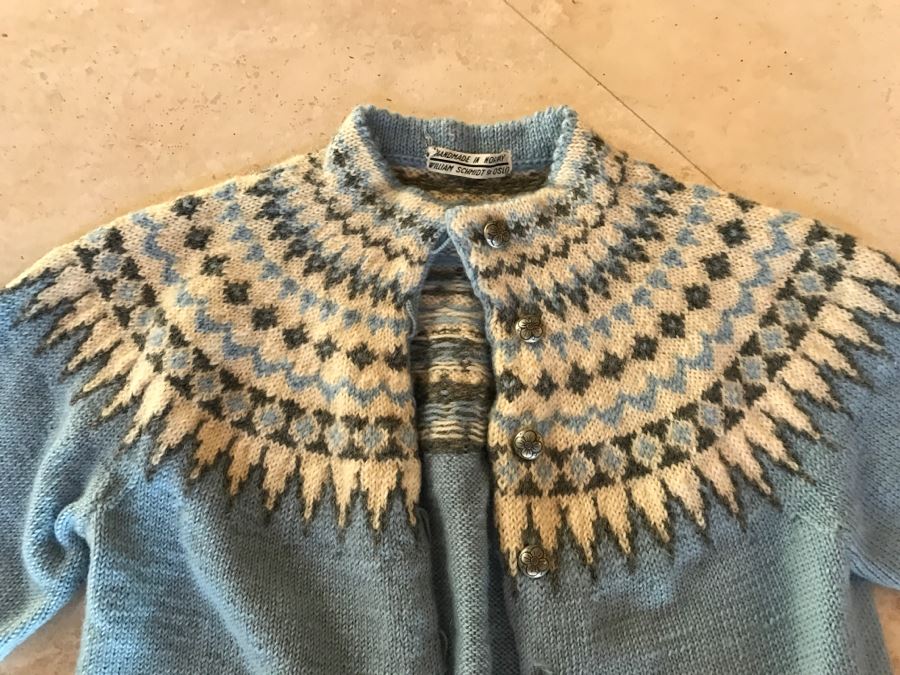 Set Of 3 Handmade Kids Ski Winter Sweaters And Caps From Norway One Label Reads William Schmidt Co Oslo Norway [Photo 8]