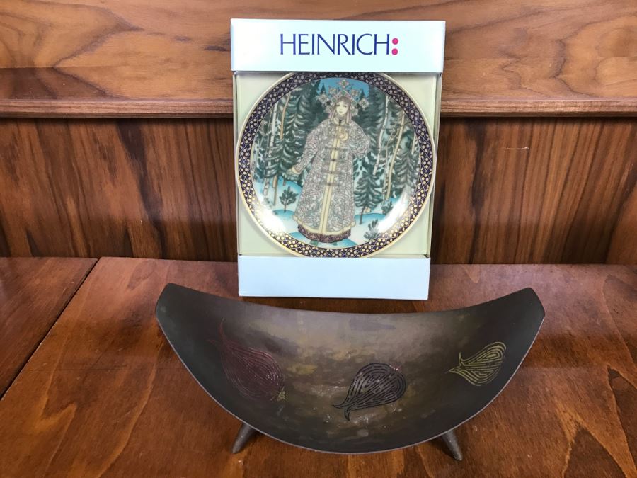 Mid Century Footed Brass Bowl And Villeroy & Boch Heinrich Plate In Box