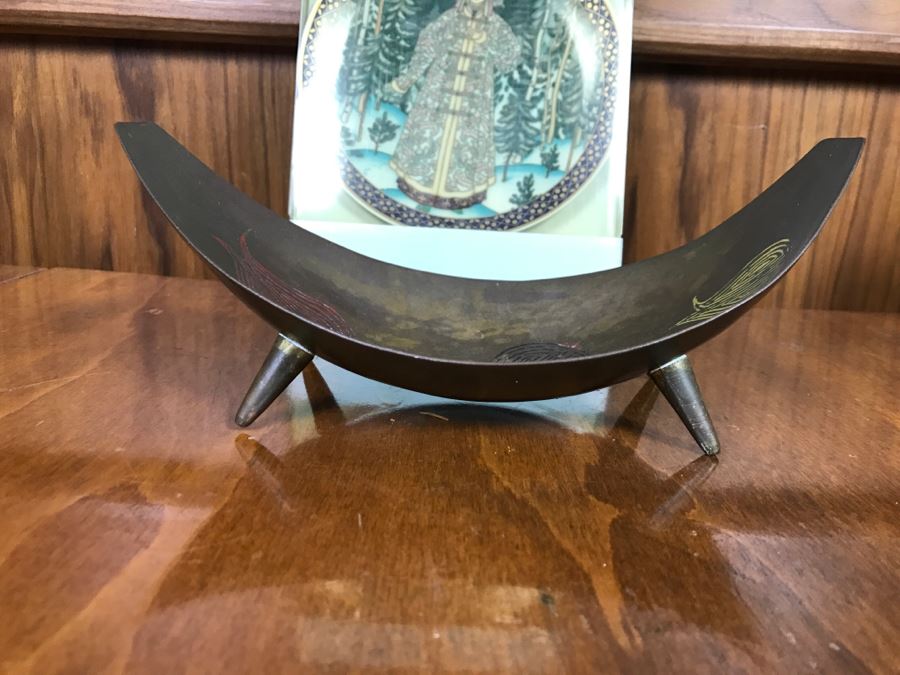 Mid Century Footed Brass Bowl And Villeroy & Boch Heinrich Plate In Box [Photo 6]