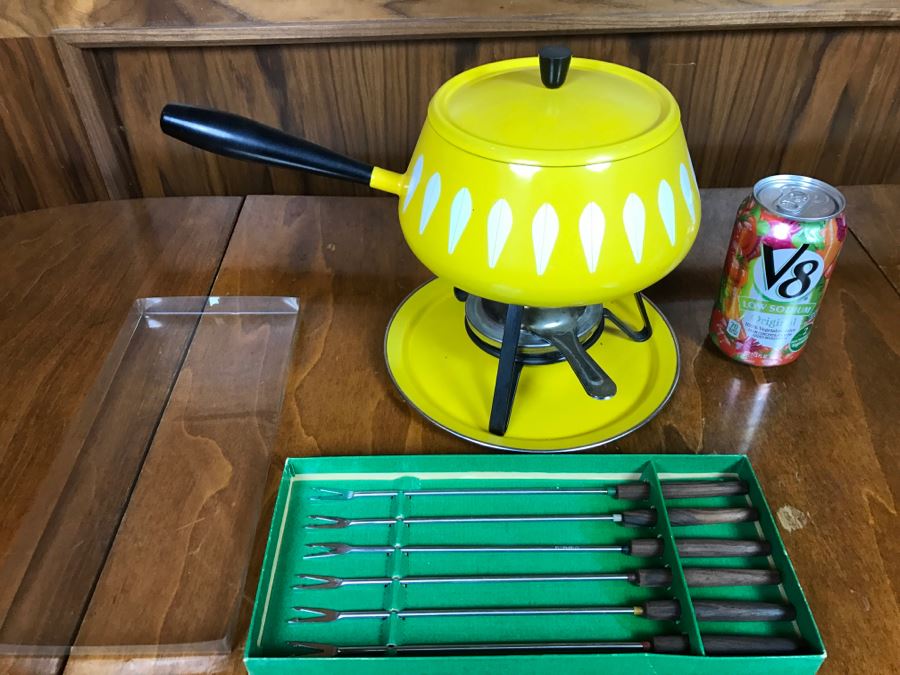 Mid Century Fondue Set Cathrineholm Ltd With Fondue Forks With Teak Handles From Germany [Photo 2]