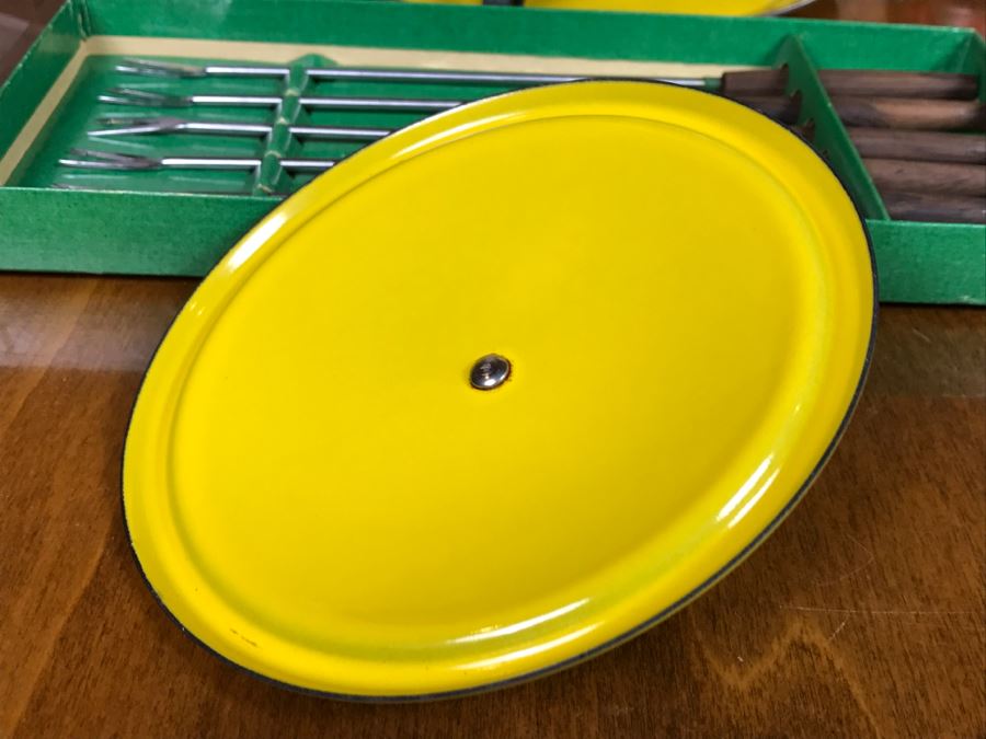 Mid Century Fondue Set Cathrineholm Ltd With Fondue Forks With Teak Handles From Germany [Photo 7]