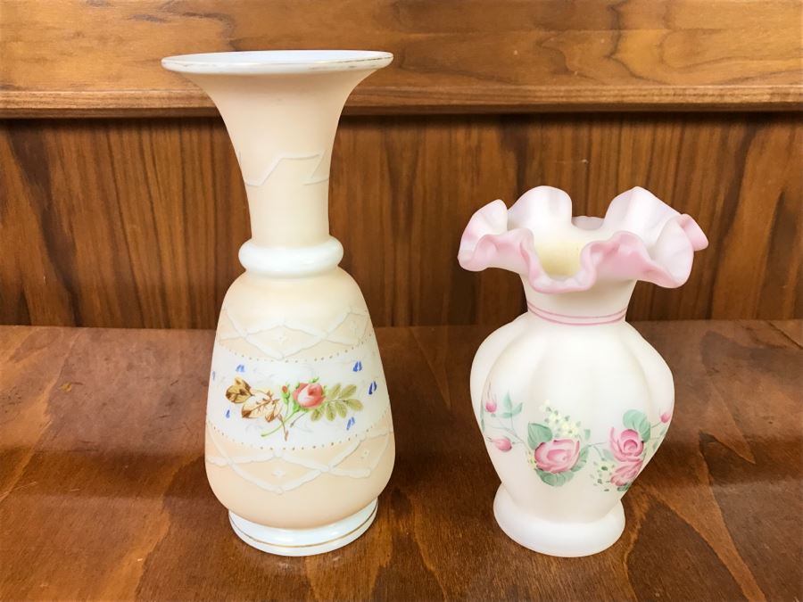 Pair Of Handpainted Vases With Floral Motifs