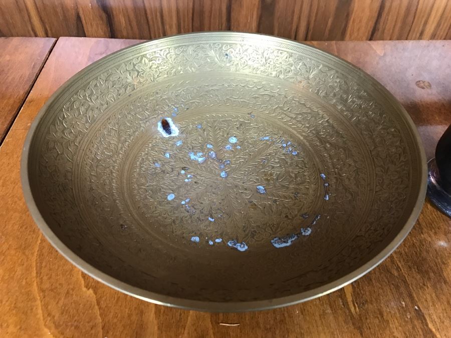 Chased Brass Bowl From India And Reed & Barton Silverplate Hotel Silver Teapot From Merchants Hotel [Photo 2]