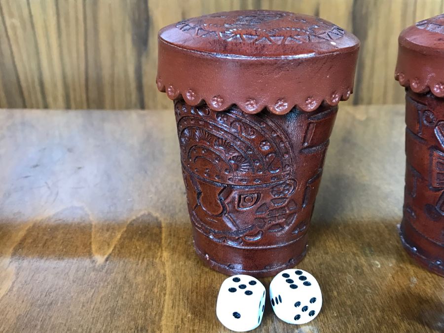 Pair Of Leather PERU Dice Cups And Sindaco Brass Cannon Swiss Made Clock [Photo 8]