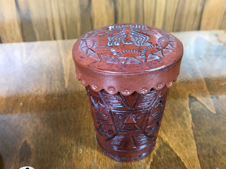 Pair Of Leather PERU Dice Cups And Sindaco Brass Cannon Swiss Made Clock [Photo 12]