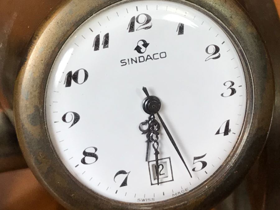 Pair Of Leather PERU Dice Cups And Sindaco Brass Cannon Swiss Made Clock [Photo 7]