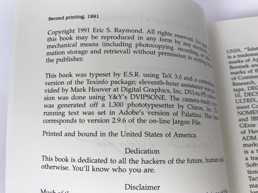 Signed Second Printing 1991 The New Hacker's Dictionary Edited By Eric S. Raymond (Signed By Eric S. Raymond) [Photo 7]