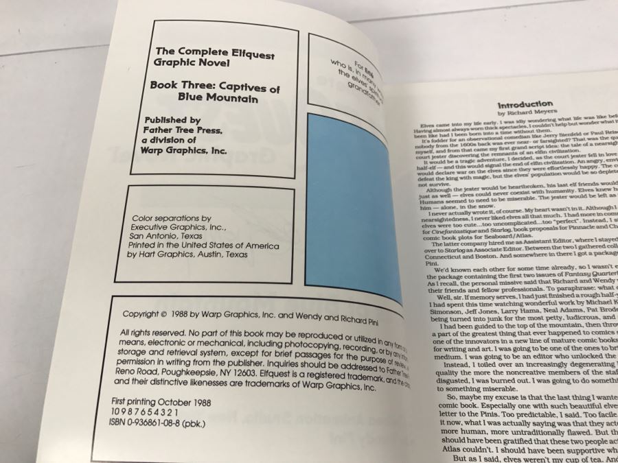 Signed First Printing 1988 The Complete Elfquest Graphic Novel Book Three: Captives Of Blue Mountain Signed By Richard Pini And Wendy Pini [Photo 7]