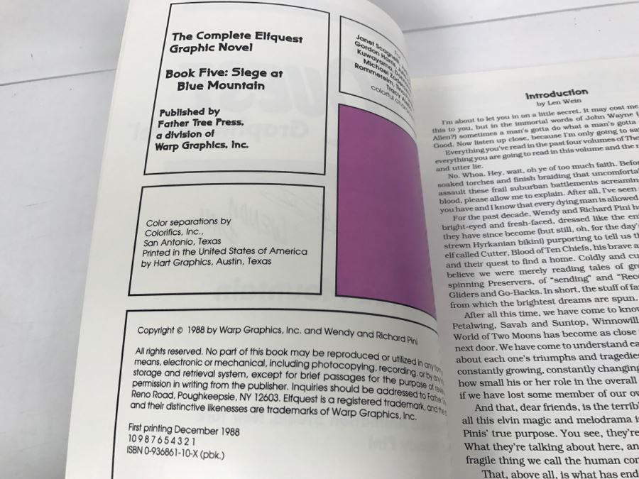 Signed First Printing 1988 The Complete Elfquest Graphic Novel Book Five: Siege At Blue Mountain Signed By Richard Pini And Wendy Pini [Photo 7]