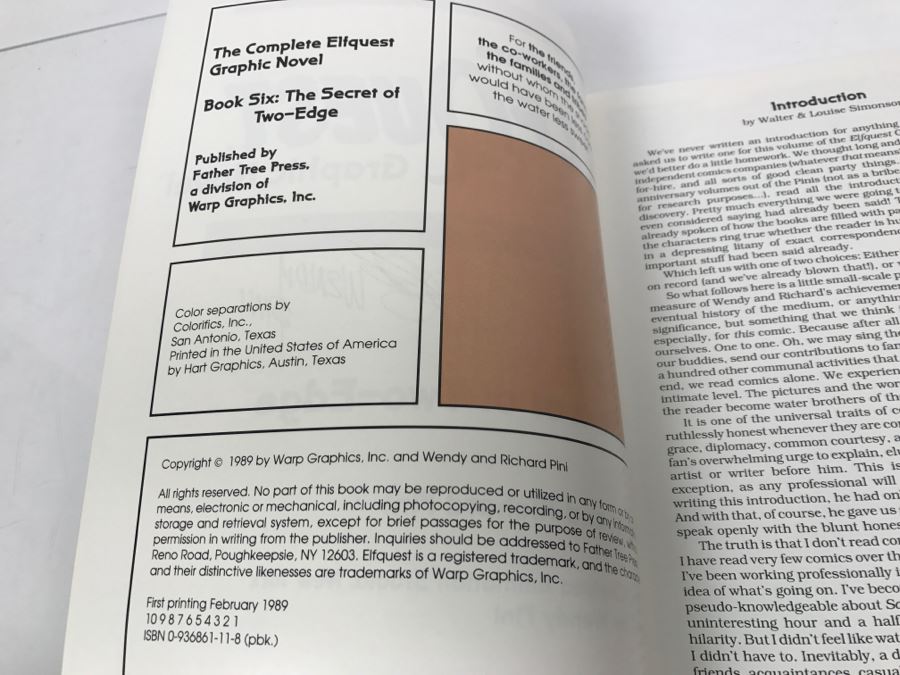 Signed First Printing 1988 The Complete Elfquest Graphic Novel Book Six: The Secret Of Two-Edge Signed By Richard Pini And Wendy Pini [Photo 6]