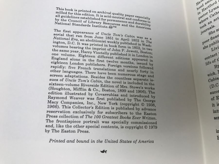 Easton Press Hardcover Book Uncle Tom's Cabin Or, Life Among The Lowly By Harriet Beecher Stowe [Photo 7]