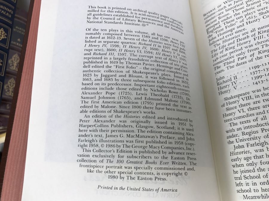 Easton Press Hardcover Book The Histories Of William Shakespeare [Photo 5]