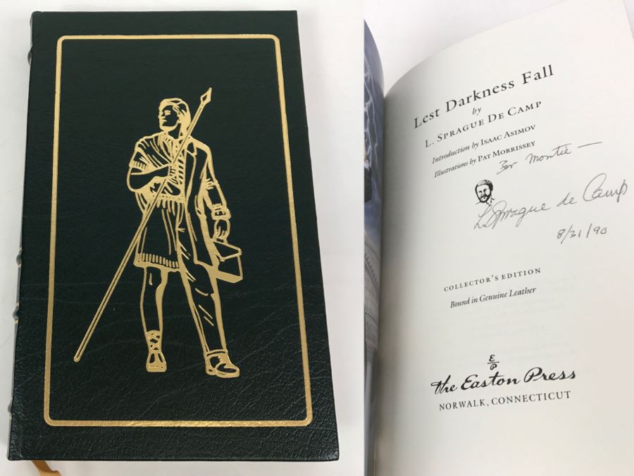 Signed Easton Press Hardcover Book Lest Darkness Fall By L. Sprague De Camp Intro By Isaac Asimov [Photo 1]