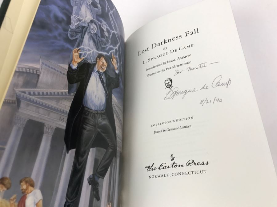 Signed Easton Press Hardcover Book Lest Darkness Fall By L. Sprague De Camp Intro By Isaac Asimov [Photo 6]