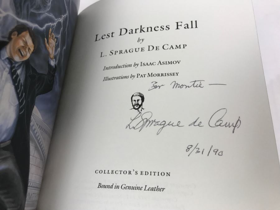 Signed Easton Press Hardcover Book Lest Darkness Fall By L. Sprague De Camp Intro By Isaac Asimov [Photo 9]