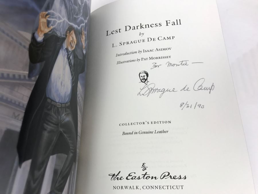 Signed Easton Press Hardcover Book Lest Darkness Fall By L. Sprague De Camp Intro By Isaac Asimov [Photo 7]