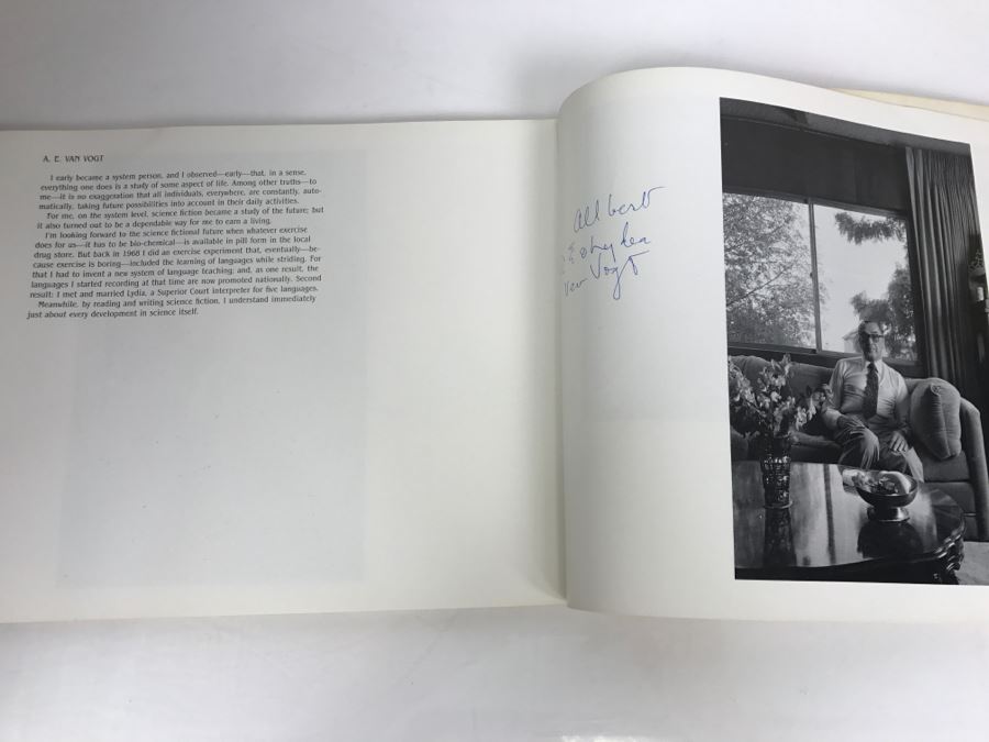 Signed First Bluejay Printing 1984 Book The Faces Of Science Fiction Photographs By Patti Perret (Signed By 34 Science Fiction Writers Including Ray Bradbury, Frederik Pohl, Poul Anderson, L. Sprague De Camp, Andre Norton, A.E. Van Vogt) See Description [Photo 80]