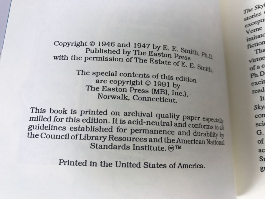 Easton Press Hardcover Book The Skylark Of Space By Edward E. Smith, PhD