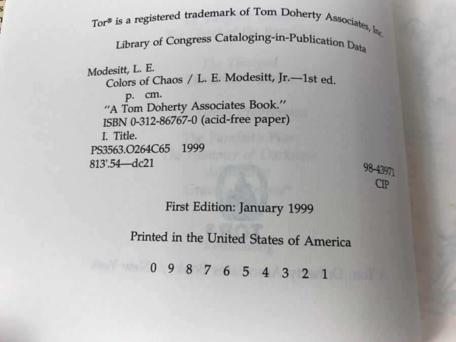 Signed First Edition 1999 Hardcover Book Colors Of Chaos By L.E. Modesitt, Jr. [Photo 9]