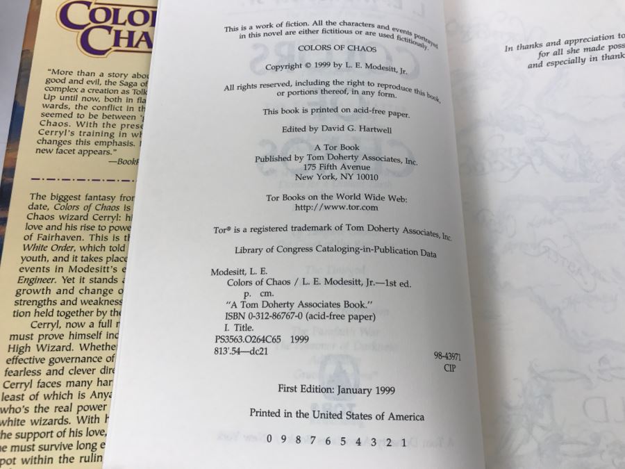 Signed First Edition 1999 Hardcover Book Colors Of Chaos By L.E. Modesitt, Jr. [Photo 8]